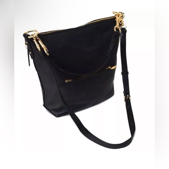 Auth. Coach Duffel Bag Black/gold Pebble Leather Crossbody free key chain - Picture 9 of 10